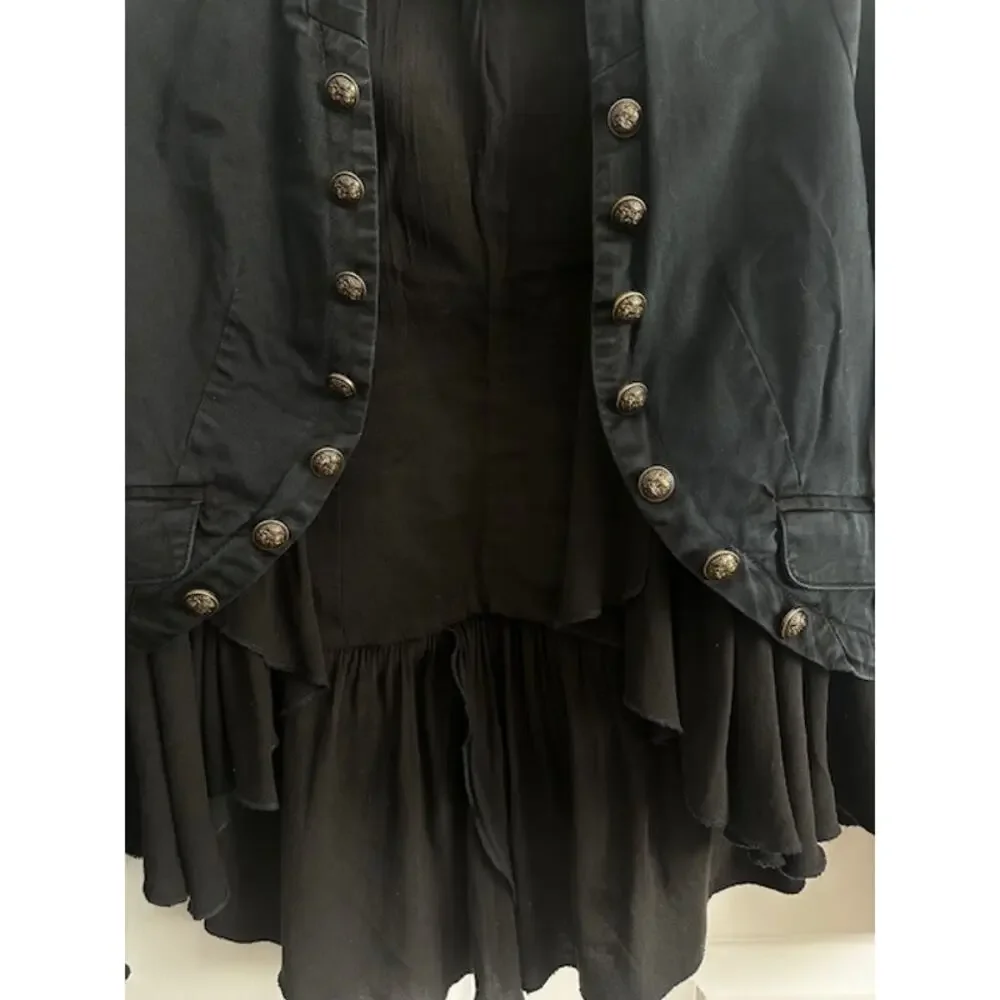 Free People Ruffled Military Romantic Jacket XS Washed Black - Picture 4 of 11